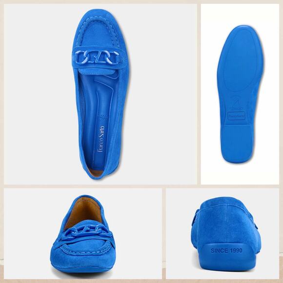 NIB Franco Sarto 7.5M Farah Blue Suede Chain Loafer Flats - Picture 2 of 13